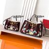 2024 New Embroidered Raw Edge V-Buckle Handbag Women's High-End Light Luxury One-Shoulder Crossbody Bag Fashionable and Versatile Capacity