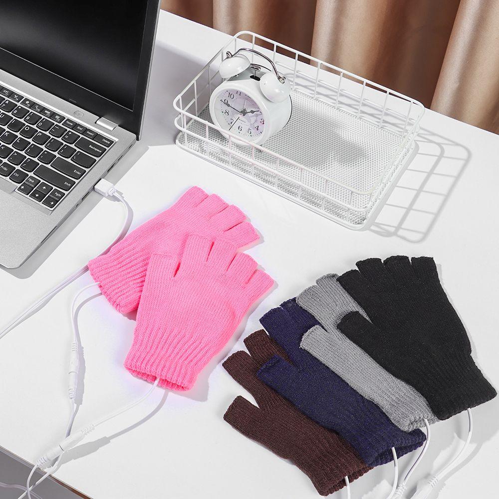 USB Pure Color Knitted Mitten Full&Half Finger Gloves Heated Gloves Electric Heating Gloves