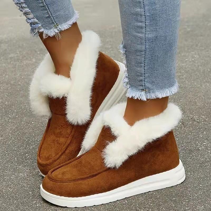 Autumn and Winter New Solid Color Suede Cotton Shoes Casual Snow Shoes Low Top Suede Women's Cotton Shoes