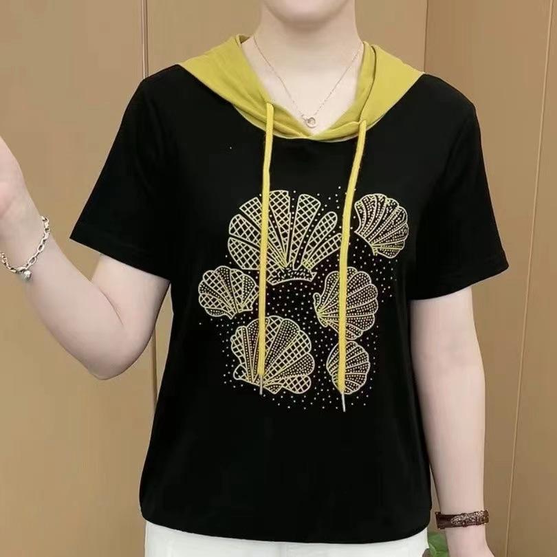 Casual Tops Versatile Hooded Sweatshirt In Summer Thin Style To Make You Look Slim and Cover Your Belly Short-sleeved T-shirt for Women