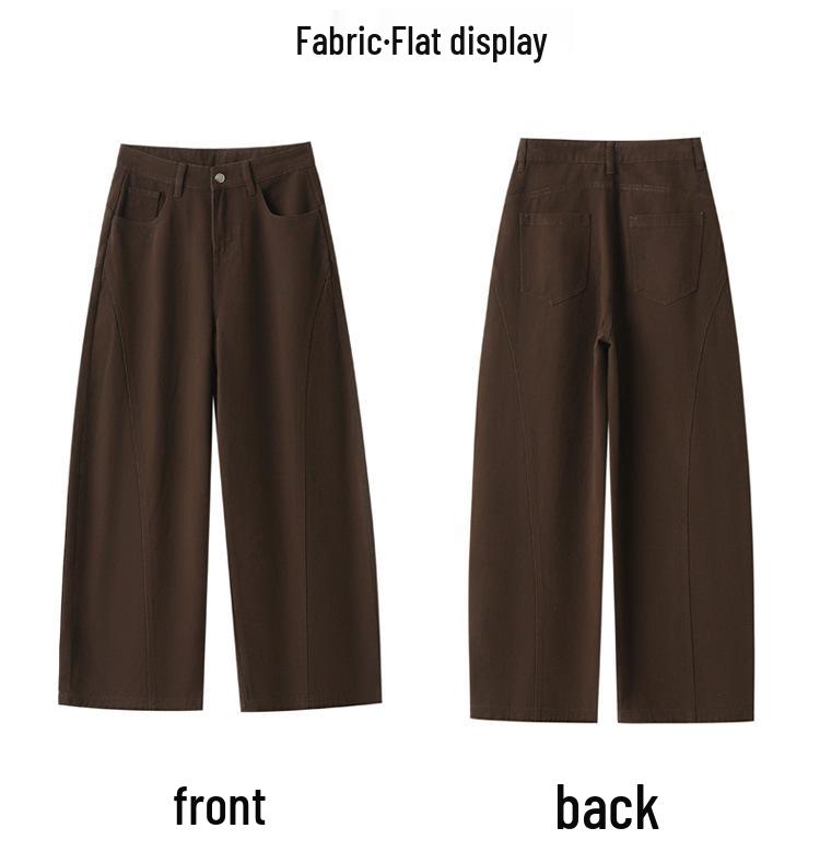 2025 Autumn Women's Retro Coffee Wide Leg Scimitar Pants - Slimming, Casual, Fashionable