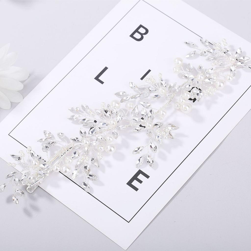 Europe and America Cross Border Bridal Handmade Headwear Pearl Flexible Chain Hair Band Hairwear Side Clip Factory Direct Sales