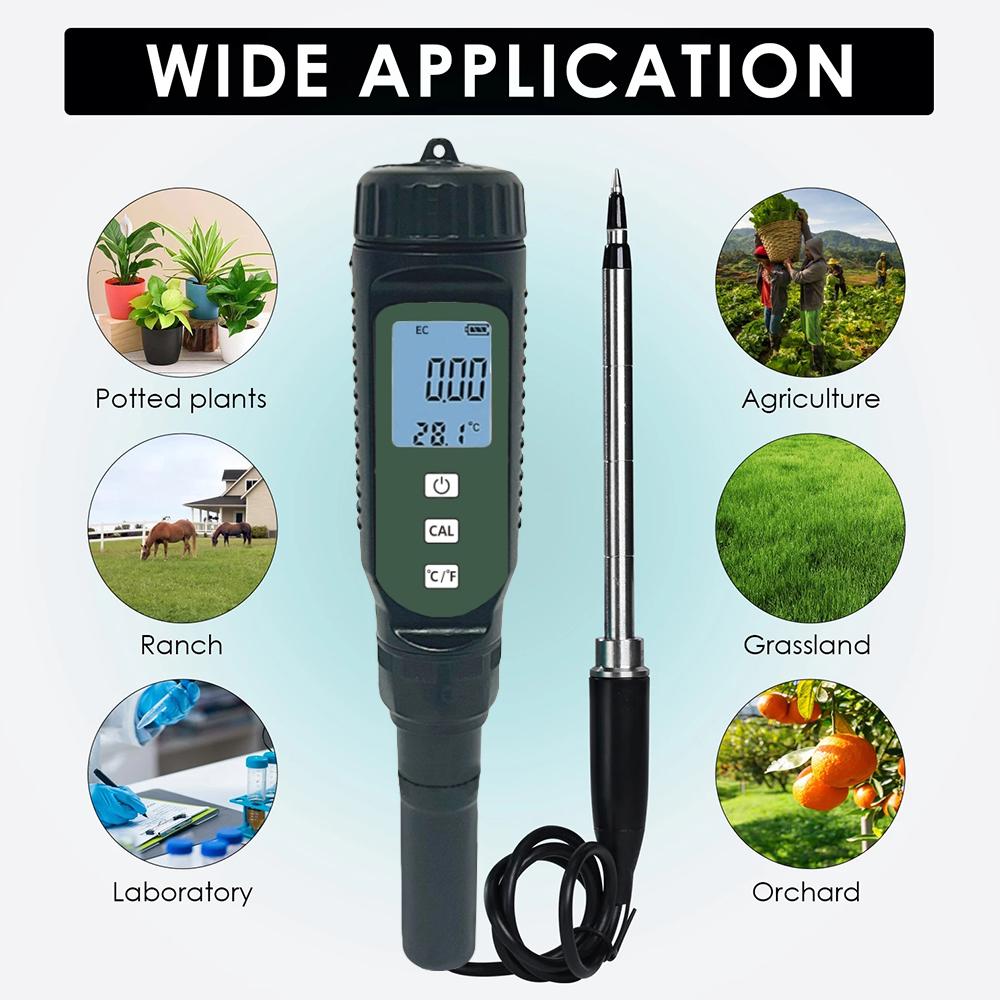 Portable Soil EC Meter High Accuracy Soil Analyzer 2 in 1 Soil EC and Temperature Detector LCD Display Soil Tester for Flower
