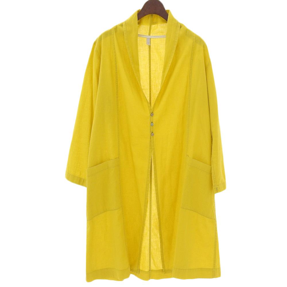 ijep Beautiful ijep cotton linen V-neck shirt cardigan gown for women, yellow, size 3 tops 3 yellowUsed