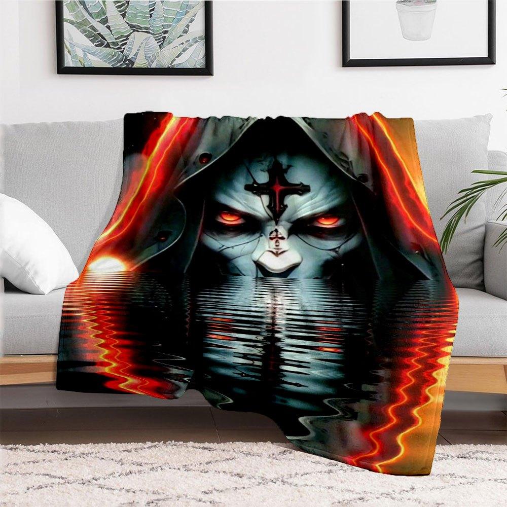 Gothic Hooded Figure with Cross Face Mask Art Print PosterBlanket Flannel Throw Blanket for Sofa, Bed, Travel, Camping, Office
