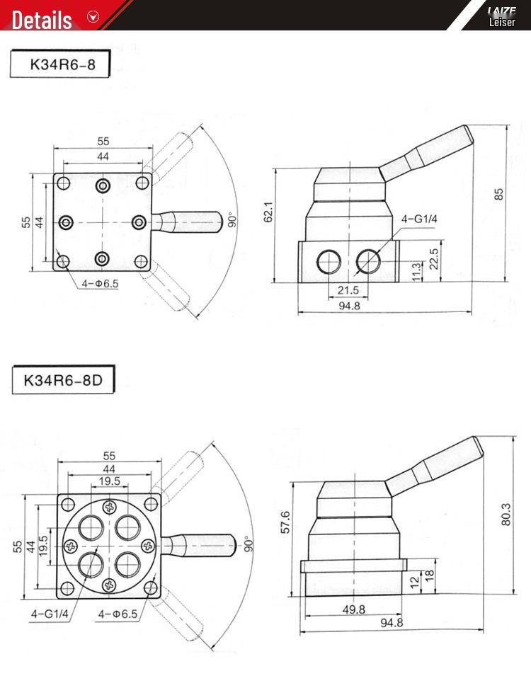 4HV210-0 Pneumatický ruční pákový ventil, 8cestný manuální ventil pro řízení vzduchu, Model K34R6-8/8D