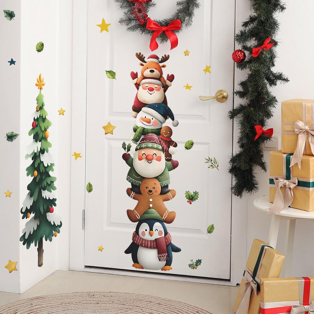 Christmas Character Stack Wall Sticker for Home Kids Rooms Entryways Holiday Party Venues Removable Vinyl Cute Festive Design