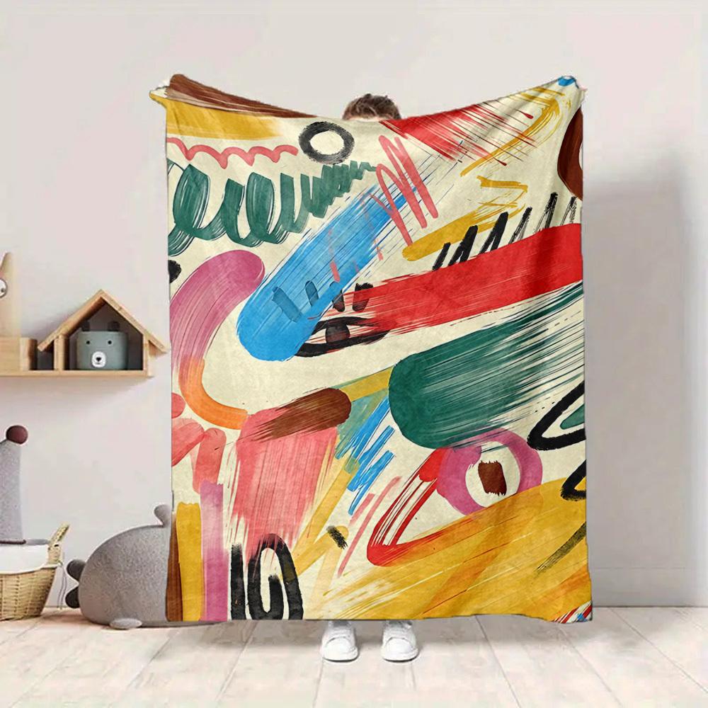 1pc Colorful Brushstroke Design Blanket Warm, Cozy, And Soft, Suitable for Sofas, Beds, Cars, And Office Use.Perfect for Camping And Travel, Making It