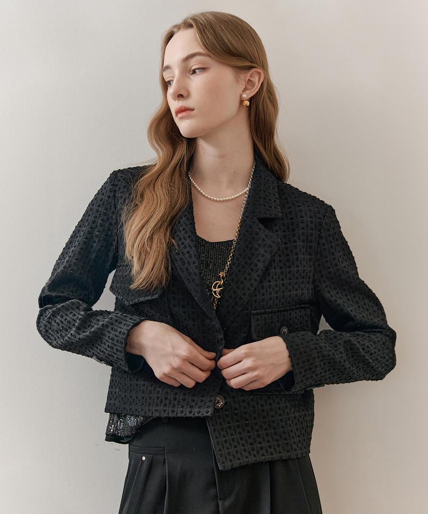Maxza Metal Yarn Mix Jacquard Crop Jacket