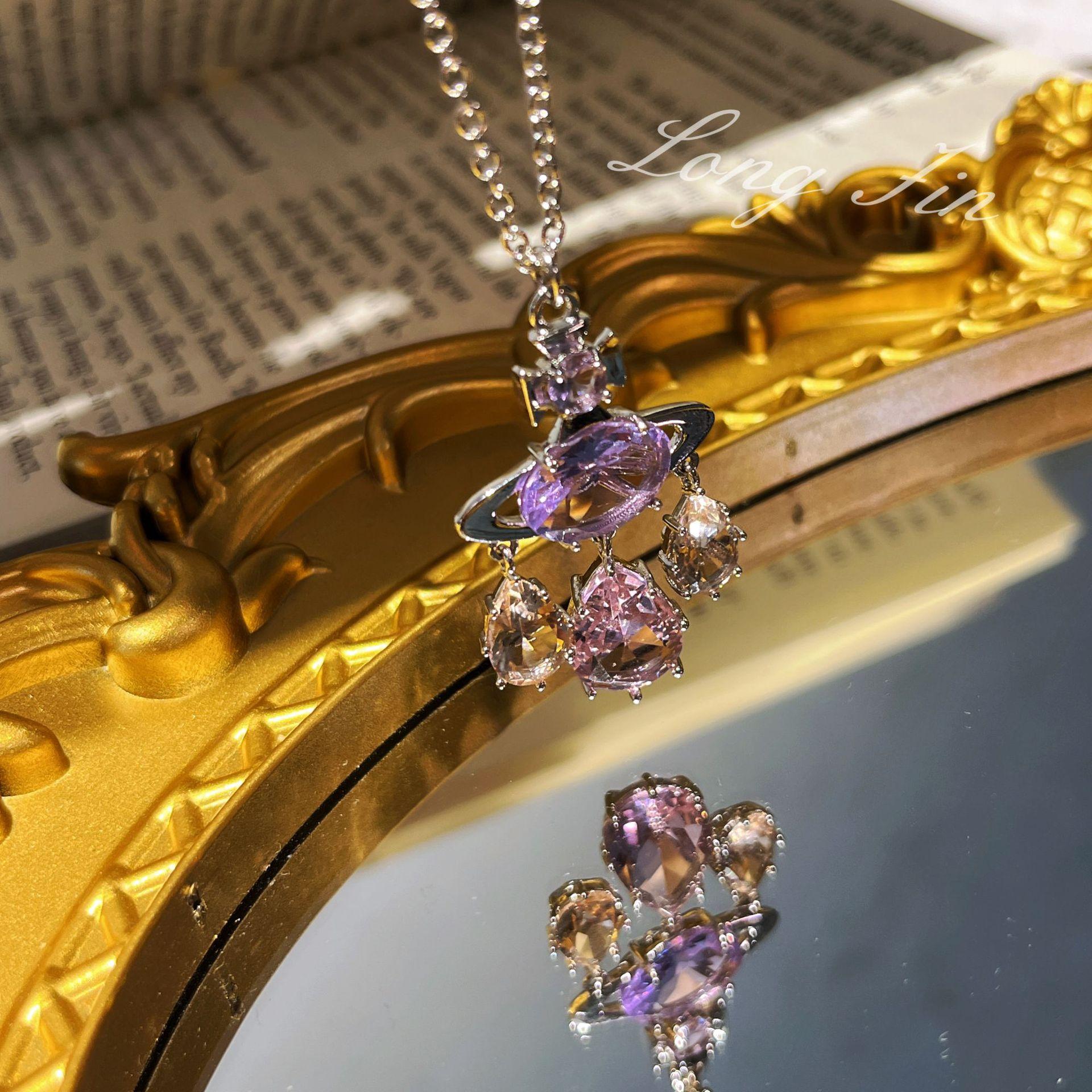 Empress Dowager Dream Catcher With Pink Amethyst Necklace Water Drop Mermaid Tears Dream Catcher Series Set Female