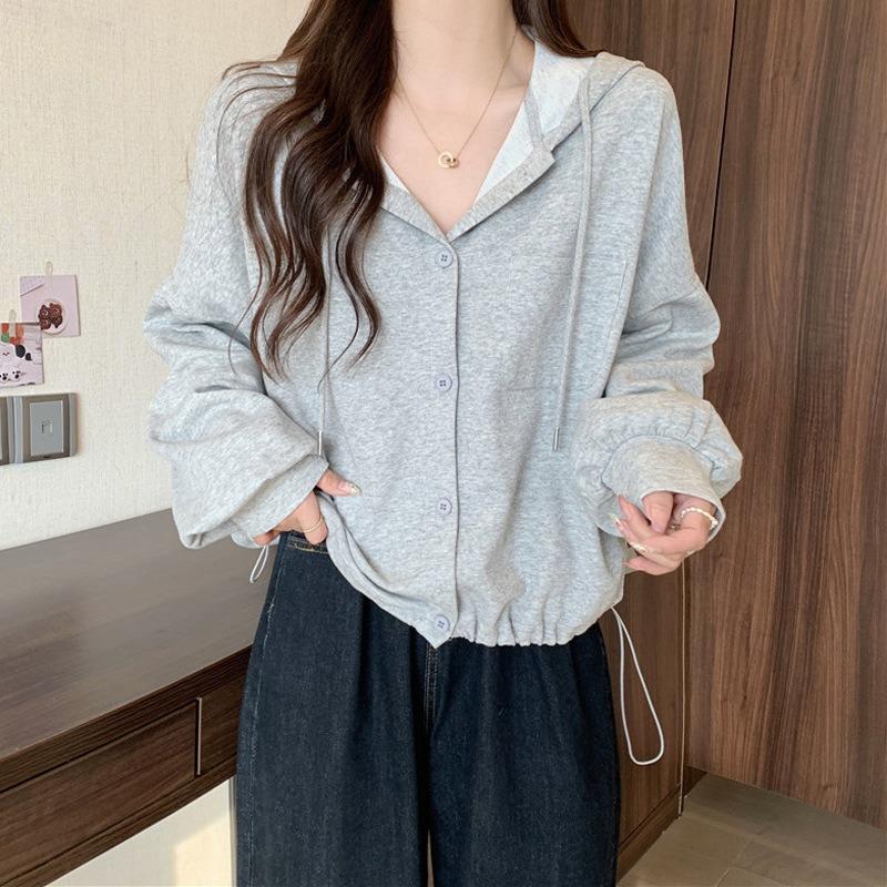 Real sweater women s thin short top long sleeve hoodie jacket M 2940₽