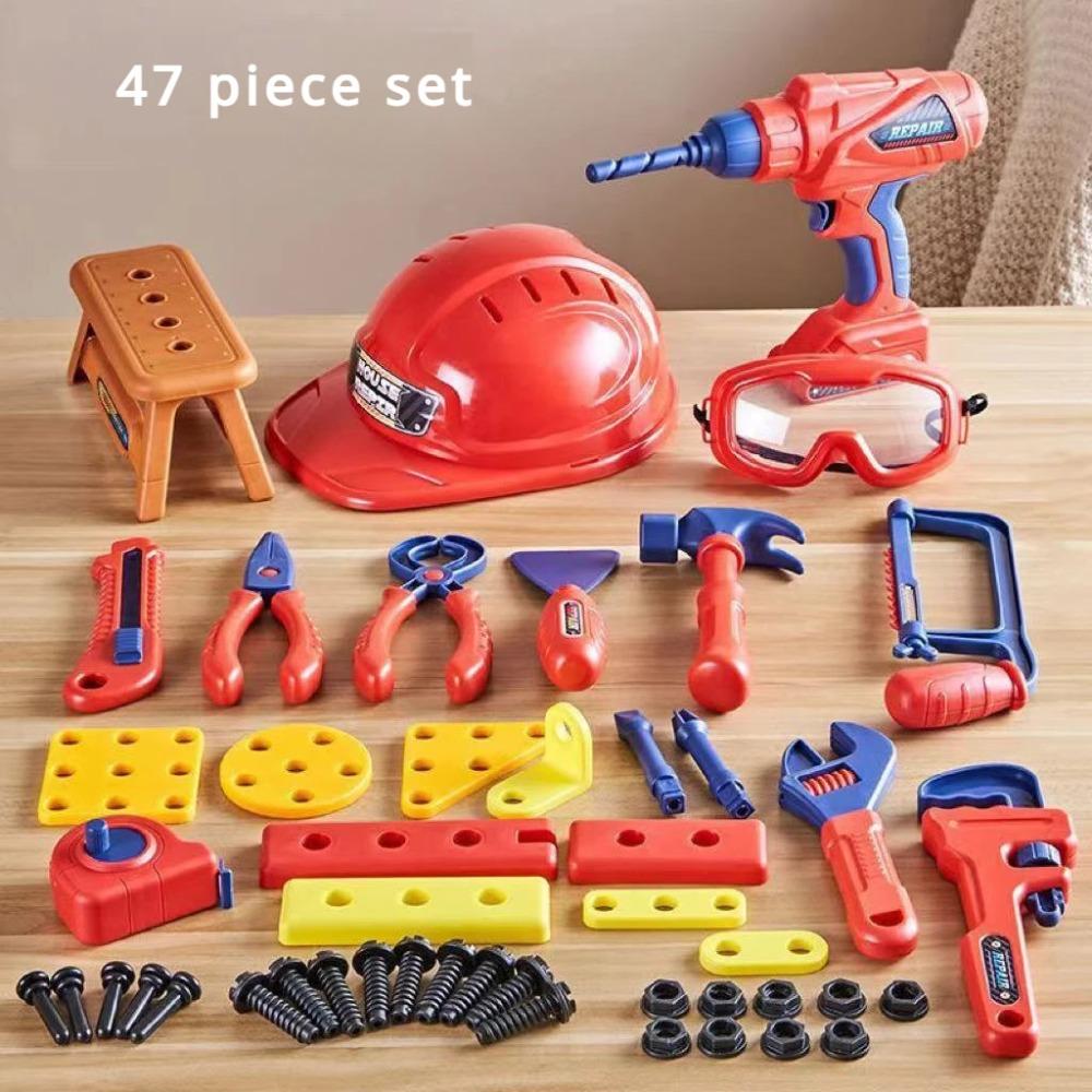 Rollenspiel Kinder Werkzeugspielzeug Set mit Elektronischem Spielzeugbohrer Maßband Werkzeuge Ausrüstung Werkzeugkasten Kinder Weihnachtsgeschenk