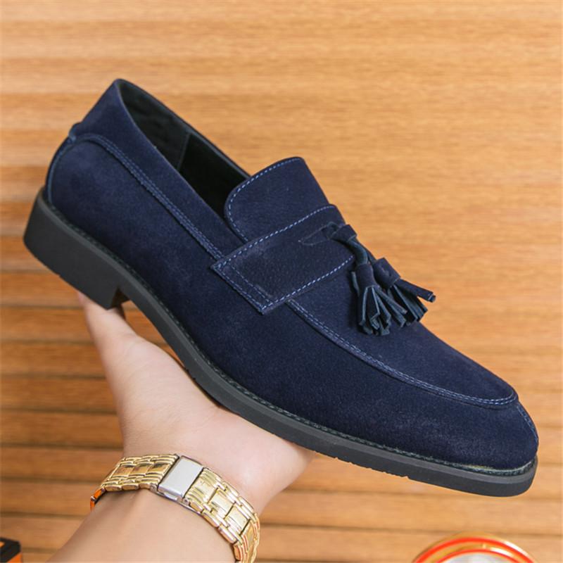 

Дизайнерская Новая Мужская Обувь из Замши с Кисточками, с Острым Носком, Мужские Повседневные Лоферы, Свадебная Формальная Обувь, Sapatos Tenis Masculino 38 синий