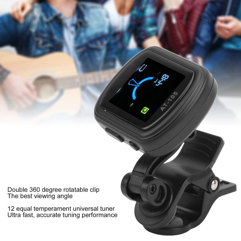 High-Precision Rechargeable Clip-on Guitar Tuner, 12-Temperament Equal Temperament, Built-in 110mAh Battery, Suitable for Guitar, Bass, Ukulele, and