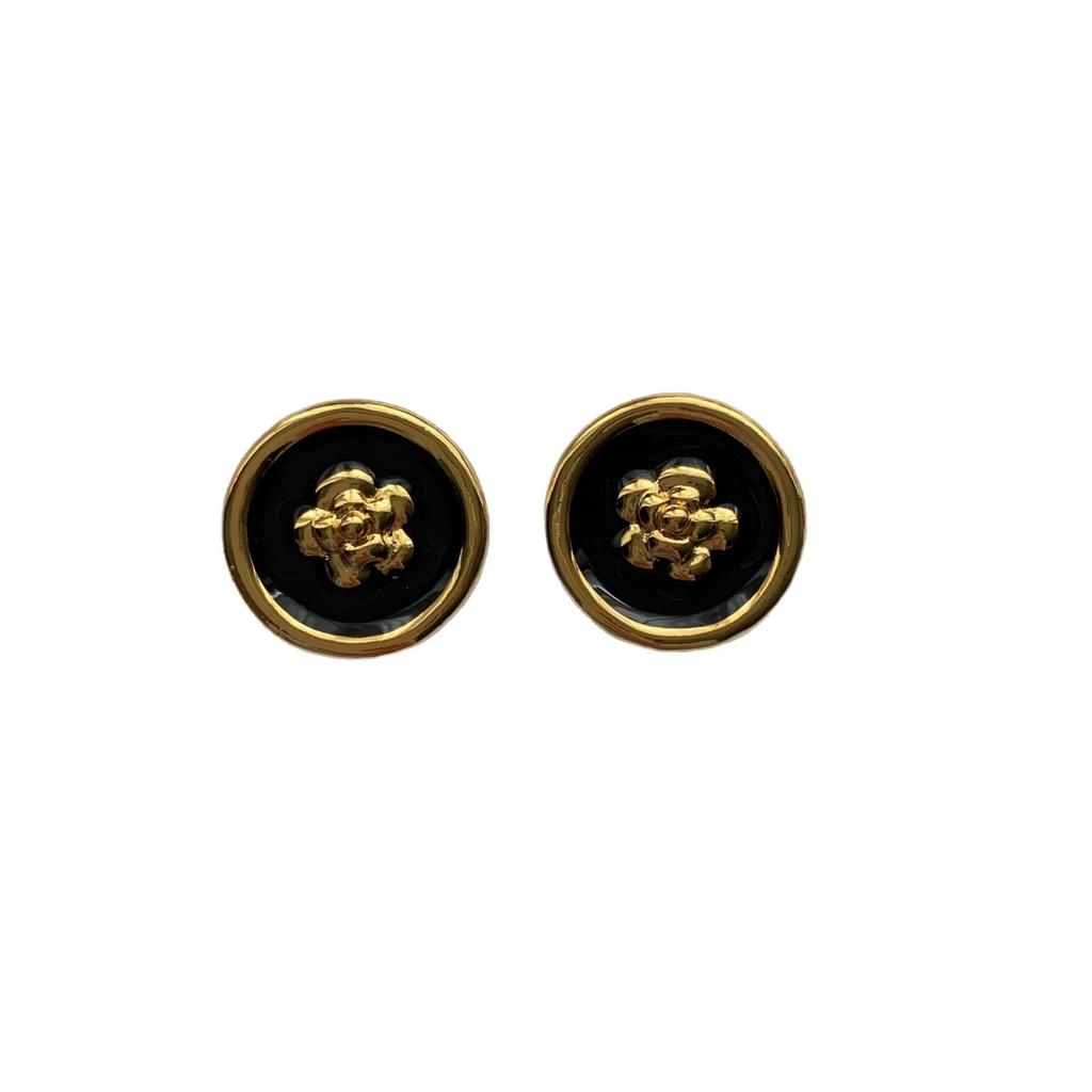French medieval enamel stud earrings collection retro gilt relief oil painting style versatile unique design earrings