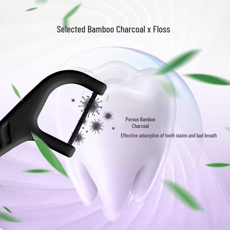 Shuke Bamboo Charcoal Flat Thread Dental Floss Picks