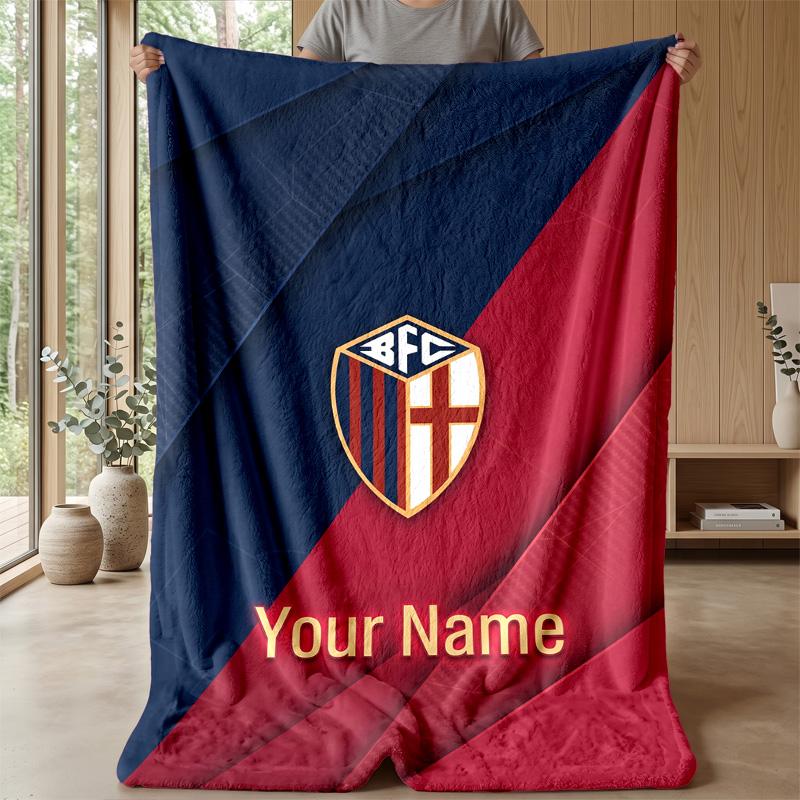 Custom Text Flannel Throw Blanket, Lightweight Cozy Bed Sofa BlanketBologna FC