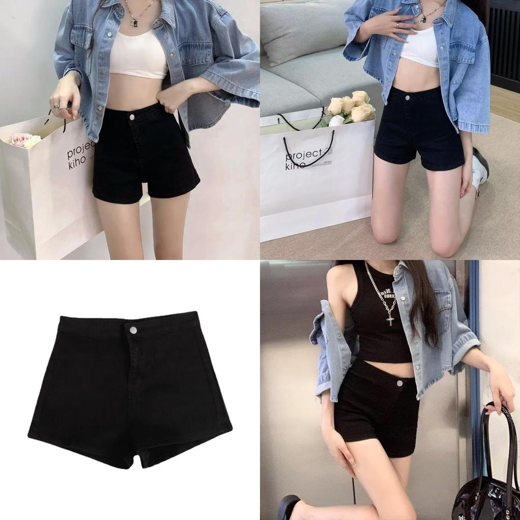 High Waist Denim Shorts Women Summer Stretch Black Slim Fit Casual For Teen Girls