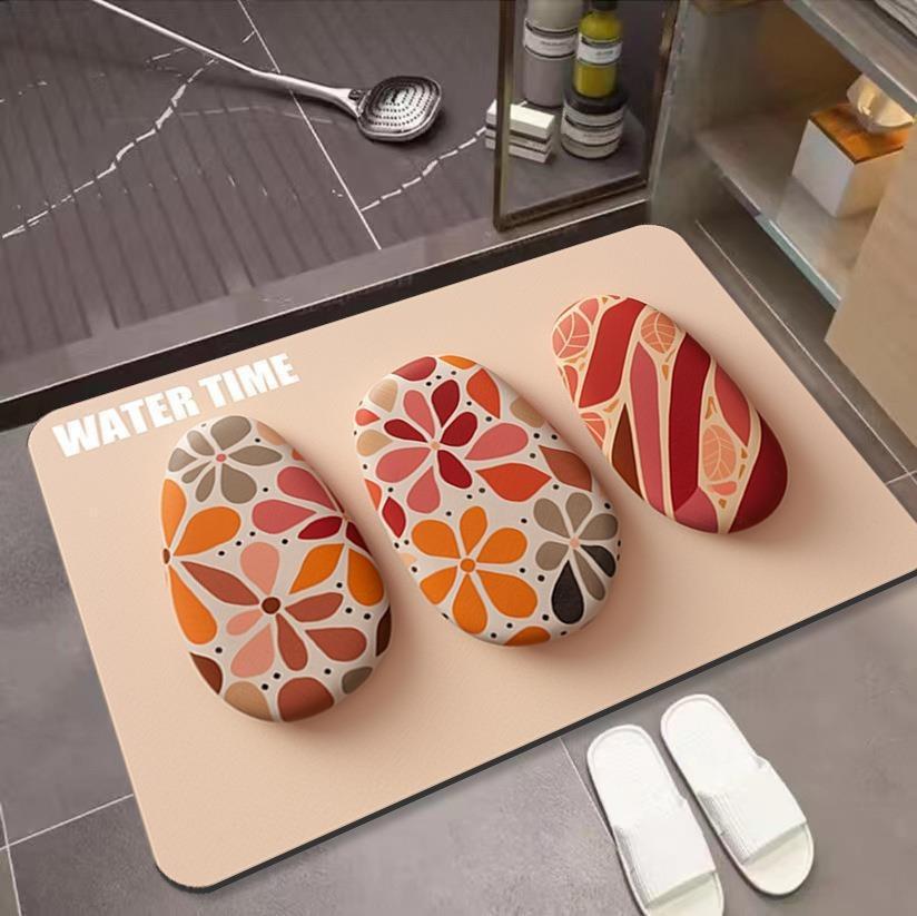 

3D Напольный коврик с принтом гальки для дома, ванной комнаты и нескользящая быстросохнущая подкладка для ног 40 * 60cm
