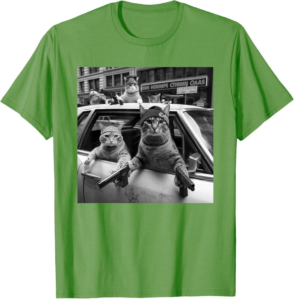 Print Gangster Cats Graphic Tee Men's Funny Street Style Oversized T-Shirt Casual Daily Print Round Neck