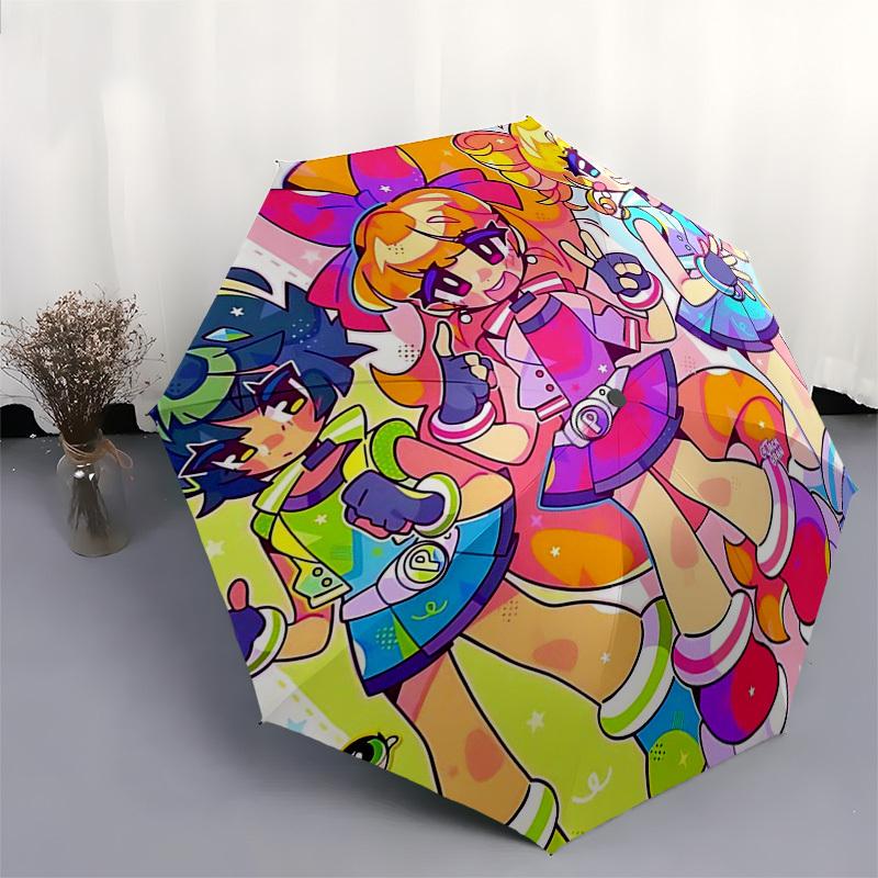 1pc Powerpuff Girls Automatic Opening/Closing Outdoor Umbrella with Portable Tri-Fold Design, 8-Rib Iron Frame Outdoor for Fans, Travelers, Daily