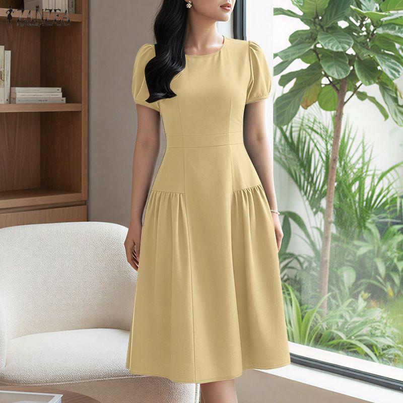 ZANZEA Women Casual Round Neck Summer Short Sleeve Dress