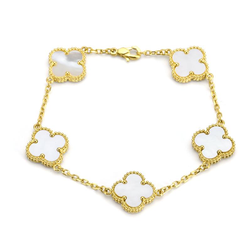 15mm Titanium Steel Double-Sided Four-Leaf Clover Bracelet Non-Fading Fashionable Four-Leaf Clover Flower Bracelet