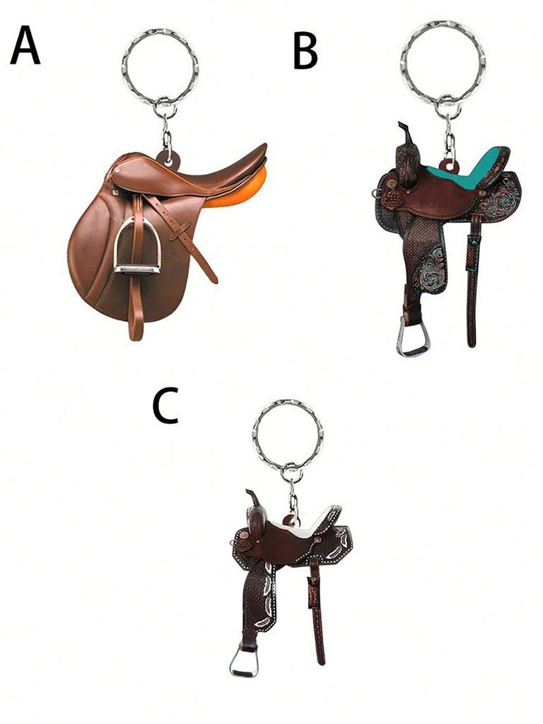1 Pc Western Cowboy Saddle Acrylic 2D Keychain Pendant Personalized Decoration Universal Men's and Women's Flat Keychain