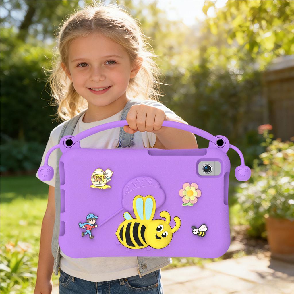 Étui antichoc pour tablette avec support en forme d'abeille mignonne, Housse de protection en mousse EVA avec poignée portable, Adapté aux enfants, Compatible avec
