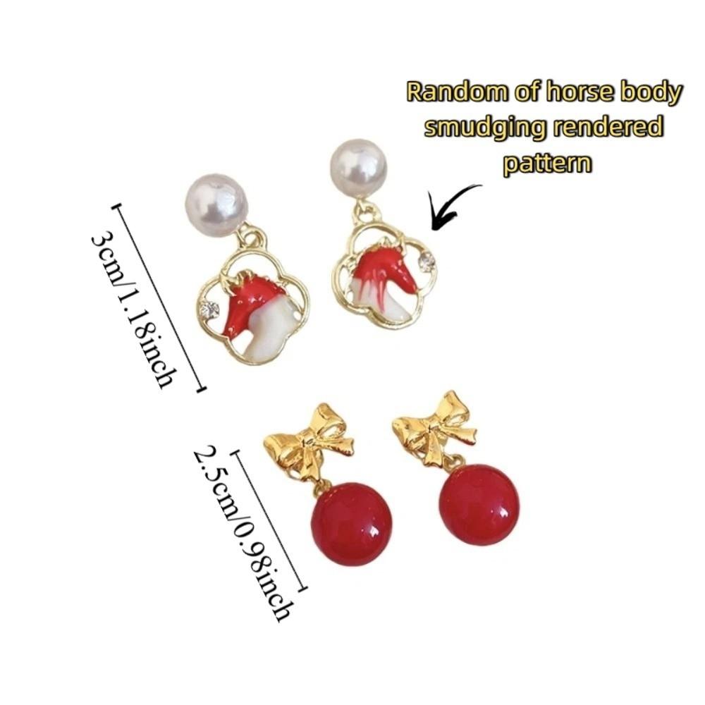 Cartoon Horse Red Pony Earrings Bowknot Horse Mascot Drop Earrings New Year Horse Earrings  Woman