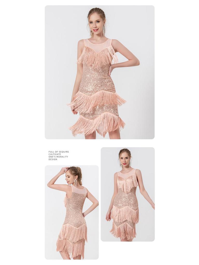 Sequined Tassel Latin Dance Dress - Women's Event & Stage Wear