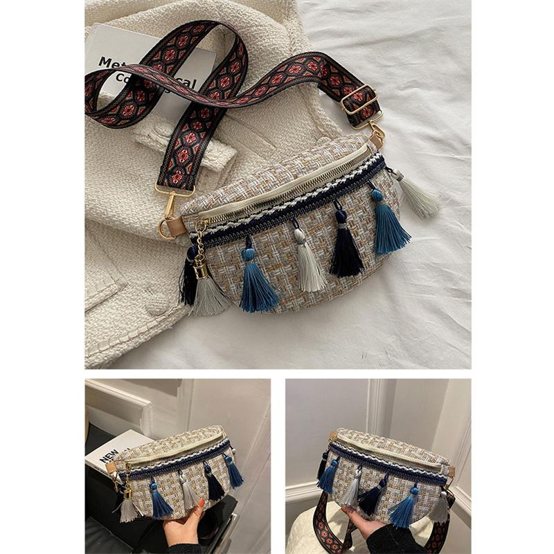 Weave Crossbody Bags Female Tassel Waist Bag Retro Leather Shoulder Packs