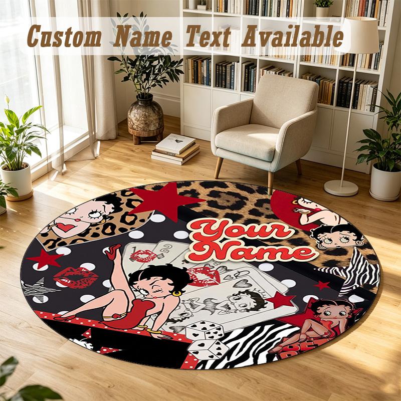 Betty Boop Personalized Round Rug Support Custom Name, Soft Home Decor Mat