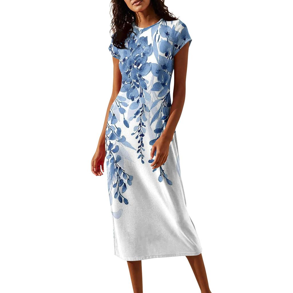 Women's Spring Summer Short Sleeve Cowl Neck  Flowy  Midi Dresses Party Dress
