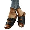 Women's Summer Cork Flat Sandals Open Toe Adjustable Buckle Strap Slide Beach Shoes Comfortable Footbed Casual Outdoor Footwear