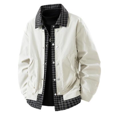 Fake Two-piece Plaid Jacket for Men's Lapel Jacket for Spring and Autumn New Loose Work Clothes