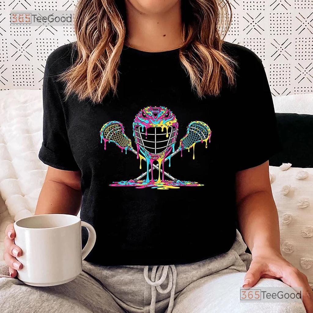 Lacrosse Drip Ice Cream Graphic Tee, Lax Helmet Sticks Sport Player Shirt