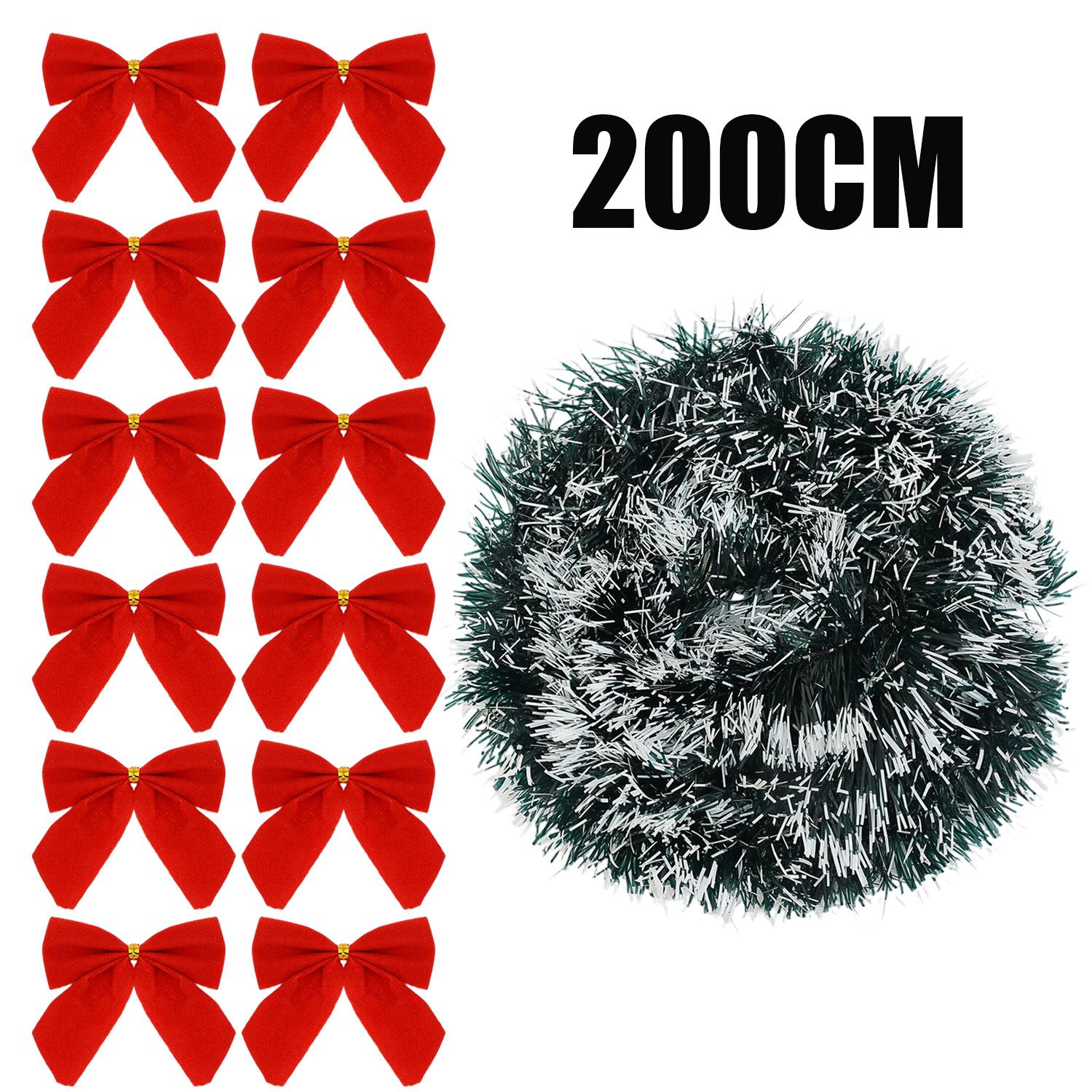 10/2M Christmas Bow Ribbon Garland Embellished Green Tinsel Xmas Tree Hanging Ornament Holiday Party Home Wedding Decoration 2M(1 PCS)