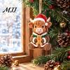 Highland Cow Christmas Ornaments Wooden Ornament, 2D Cute Hanging Rustic Farmhouse Decor with String, Animal Holiday Tree Party Decoration for