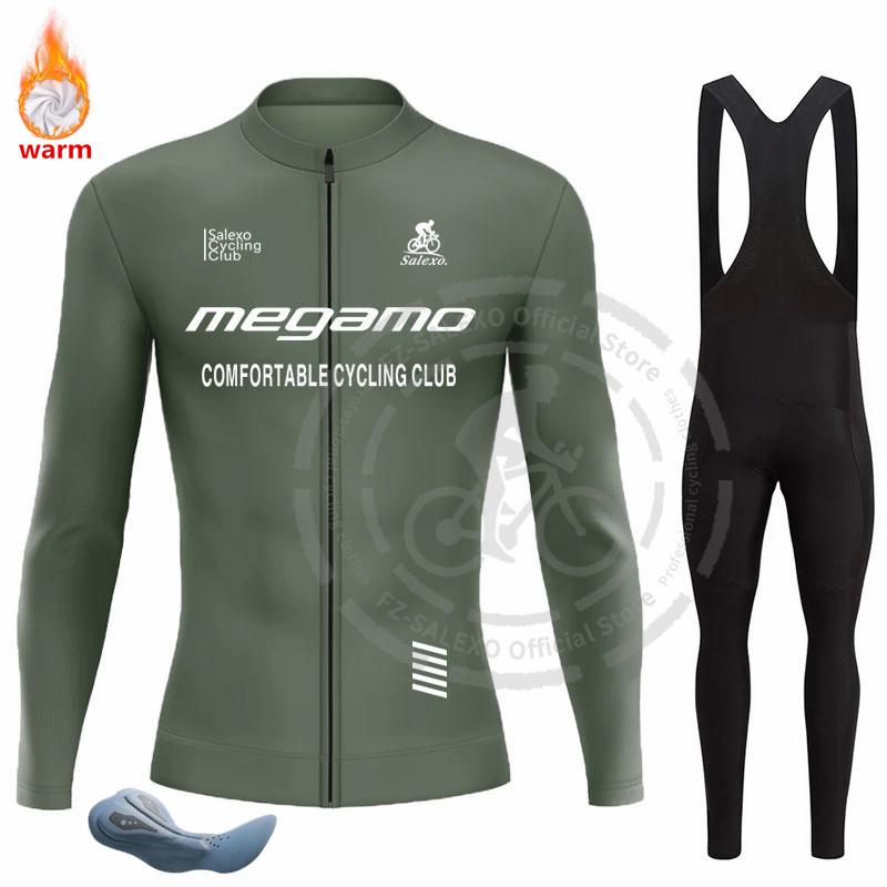 Megamo Winter Thermal Fleece Cycling Jersey Set Men Bike Clothing MTB Uniform Maillot Ropa De Ciclismo Sports Bicycle Bib Pants