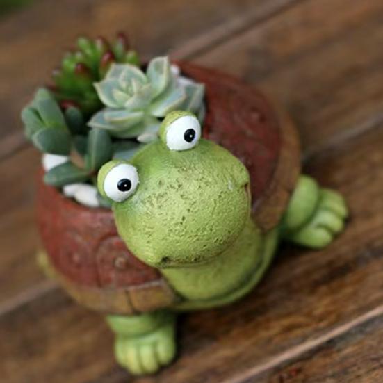 Flowerpot Colorful Turtle Shape Resin Planter Cartoon Style Indoor Outdoor Decorative Gardening Container