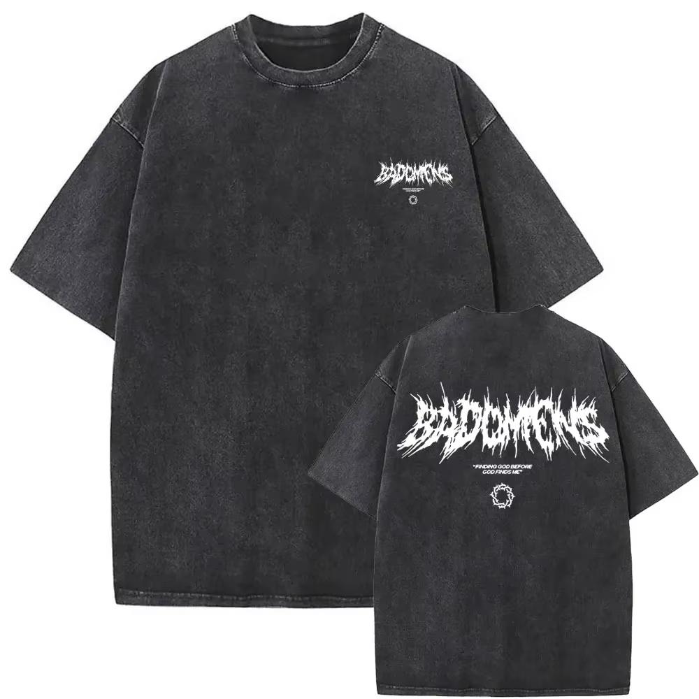 Old-fashioned Bad Omen Band T-shirt Washed and Distressed Short-sleeve Casual Men's and Women's Cool and Handsome