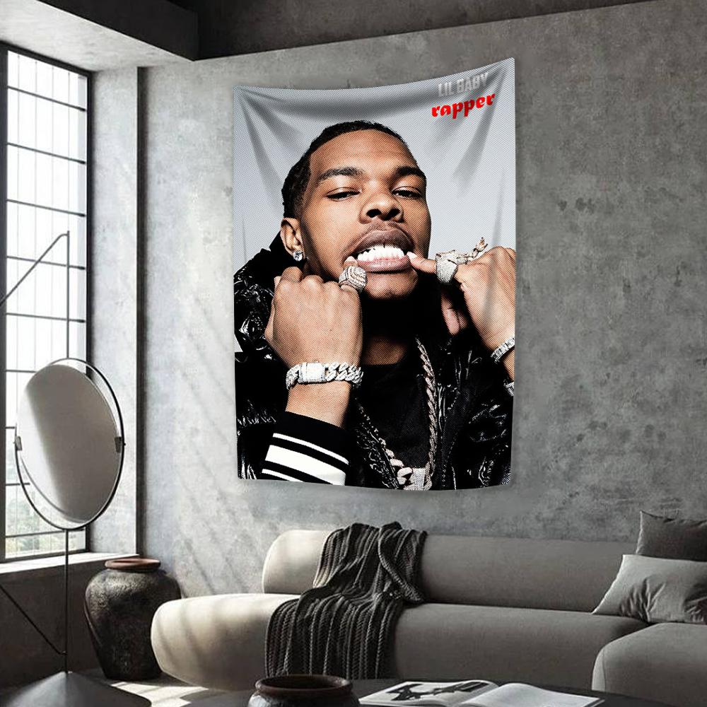 

Hip-Hop Singer Tapestry Lil Babys Printing Home Decor Aesthetics Fashion Bedroom Background Wall Hanging Covering Sofa Blanket 29x37in