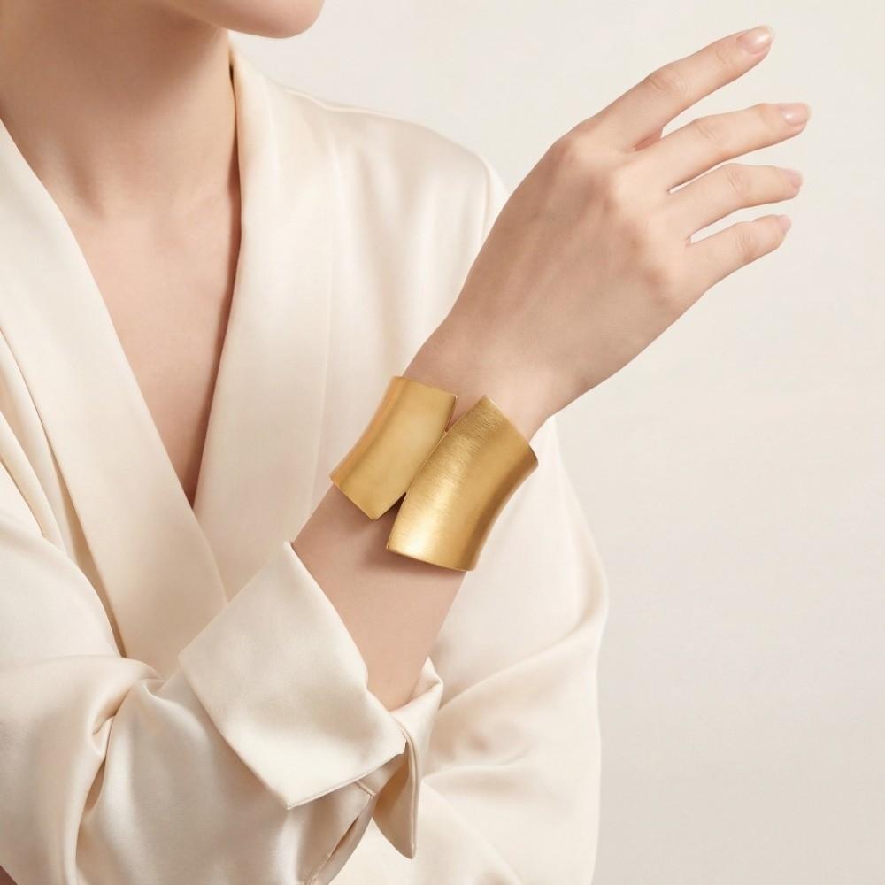 Metallic Finish Metal Bangle Open Cuff Statement Wrist Cuff Wide Cuff Bracelet Street Style