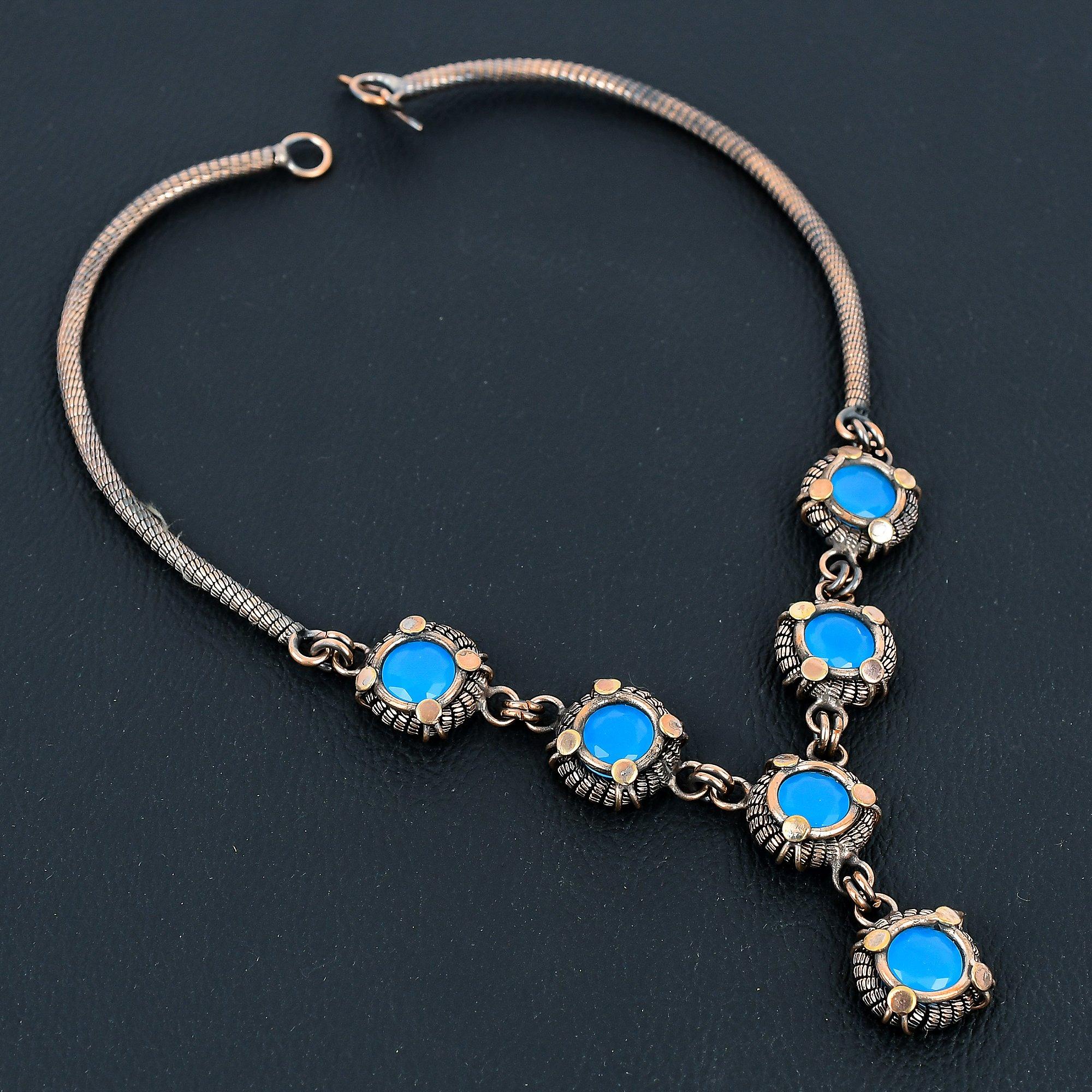 

Blue Chalcedony Necklace Handmade Jewelry, 999 Copper Wire Wrapped Necklace Designer Gemstone Jewelry Adjustable Chain Necklace Gift For Mom