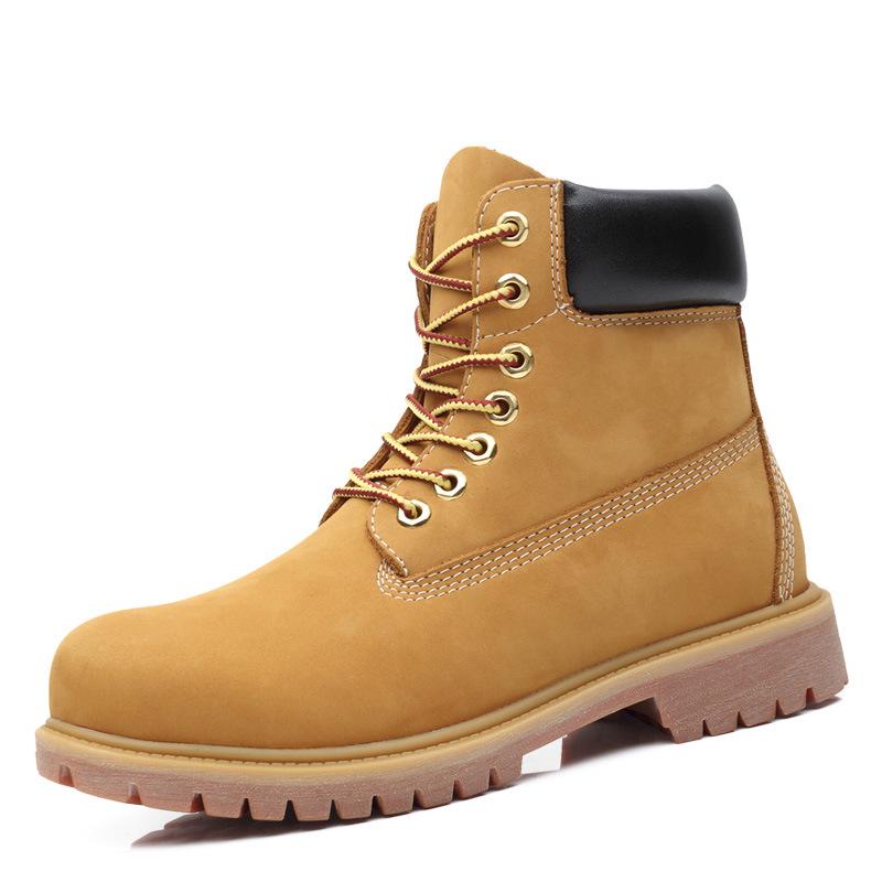 Unisex Yellow High-Top Waterproof Martin Boots – Trendy Autumn/Winter Cowhide Workwear for Couples