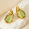 Niche Water Drop Shape Stainless Steel Earrings with Colored Natural Stones - Stylish Retro Women's Studs