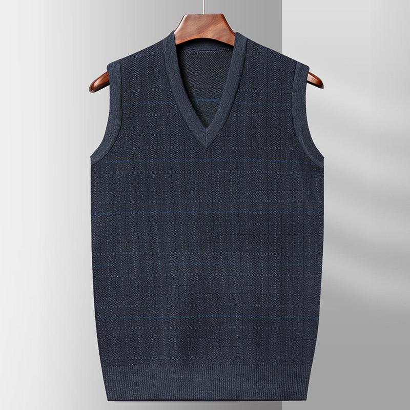 New Men's Vest Autumn and Winter Plaid Pullover Jacquard Old Business Waistcoat Loose Men's Knitted Vest