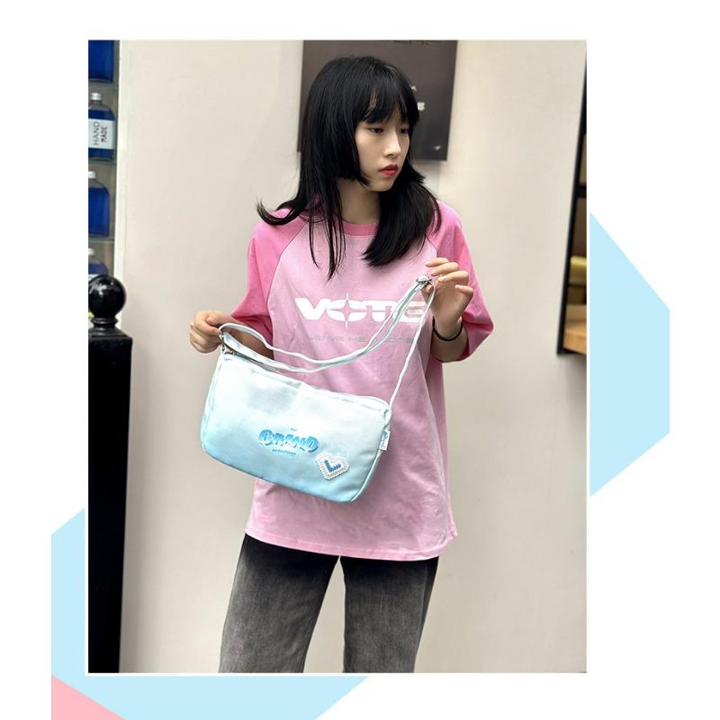 Gradient Canvas Crossbody Bag Lady Sweet Cool Dopamine-colored Pillow Bag Sports Style Boston Bag