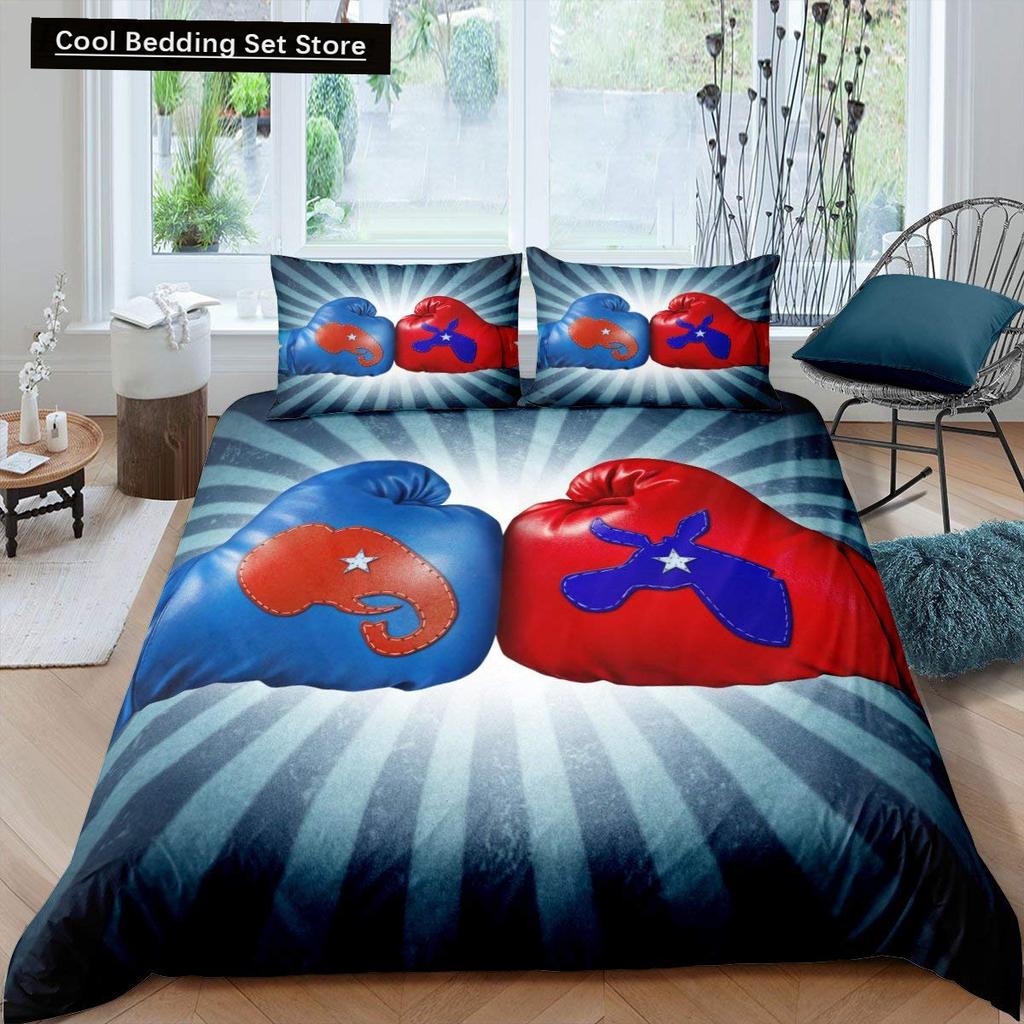 Boxing King Queen Duvet Cover Gamer Competitive Sports Bedding Set Galaxy Bright Colorful Quilt Cover Polyester Comforter Cover